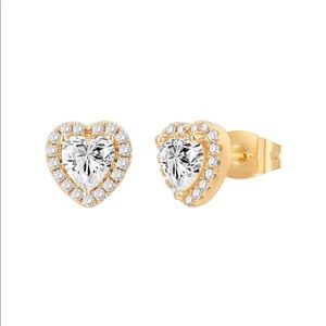 14K Gold Brilliant Heart Shaped Studs